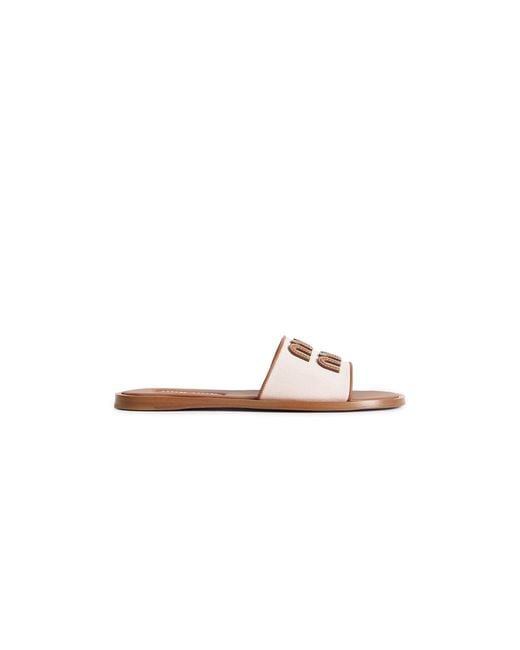 Miu Miu Pink Canvas And Leather Slides