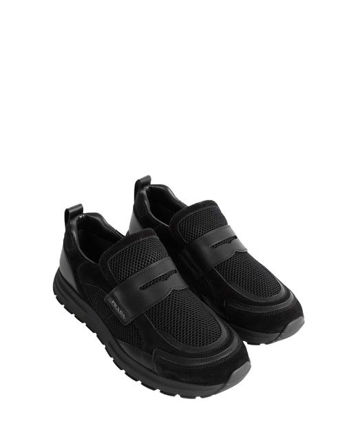 Prada Black Prax Mesh And Leather Loafers for men