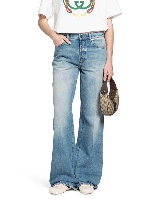 Gucci Blue Bleached Denim Flared Jeans