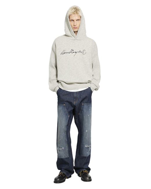 MM6 by Maison Margiela Gray Hooded Knit Sweater for men