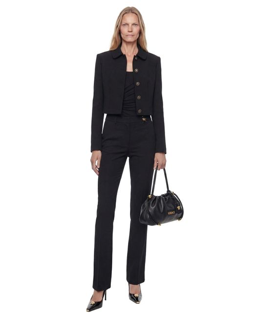 Versace Black Flared Stretch Wool Trousers
