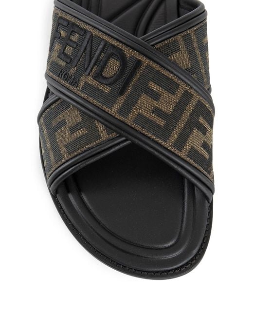 Fendi Black Ff Fabric Slides for men