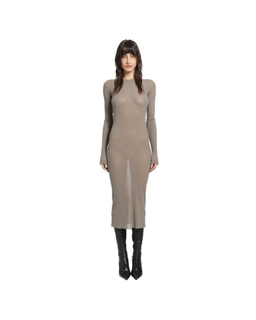 Rick Owens Brown Temple Rib Long Sleeves Dress