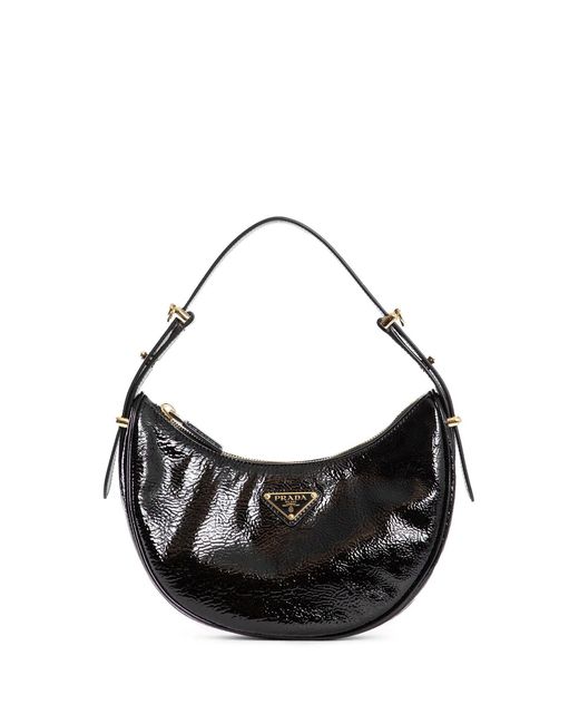 Prada Black Arqué Naplak Patent Leather Shoulder Bag