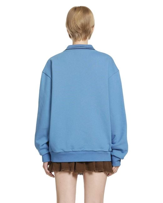 Miu Miu Blue Cotton Fleece Polo Sweatshirt