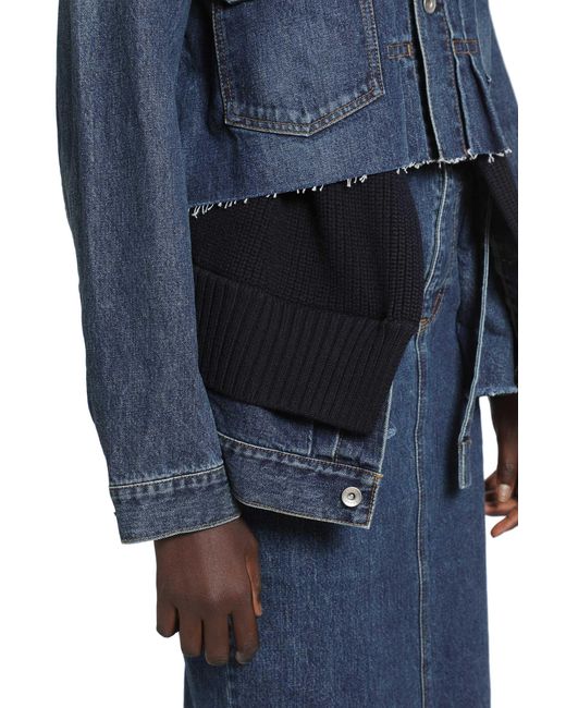 Sacai Blue Denim X Wool Knit Jacket