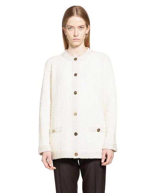 Gucci White Bouclé Lurex Wool Cardigan