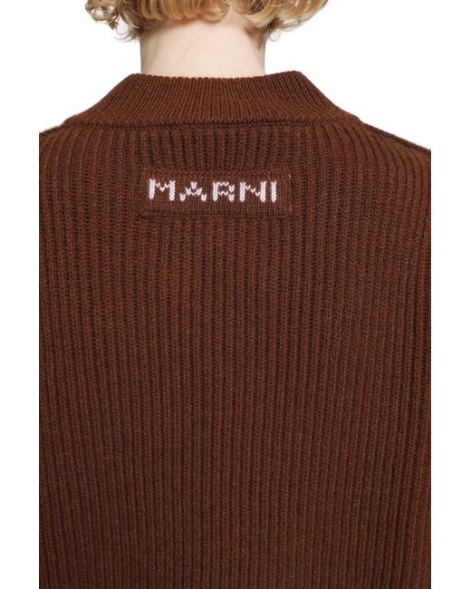Marni Brown Wool Cashmere V-Neck Sweater