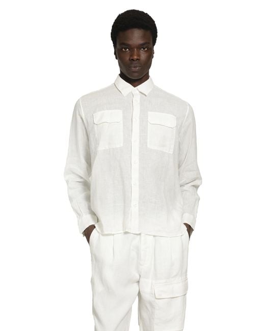 C P Company White Lightweight Linen Lens Shirt for men