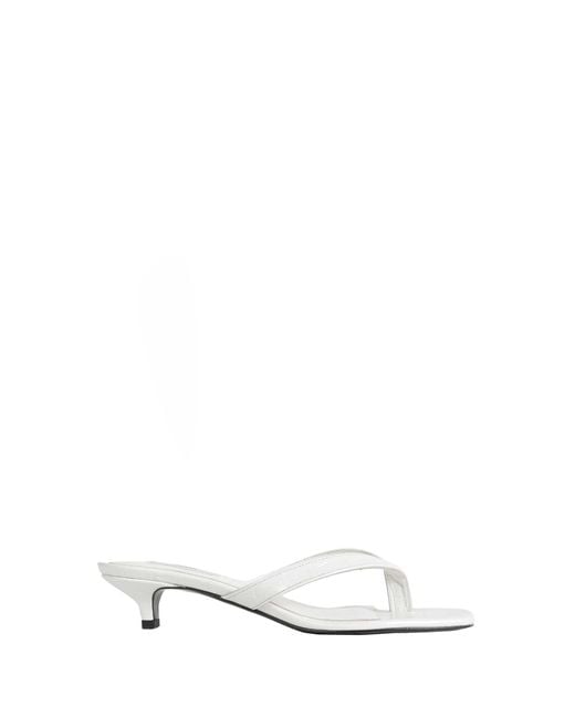 Totême White Croco-Embossed Heeled Flip Flops