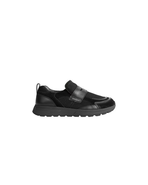 Prada Black Prax Mesh And Leather Loafers for men