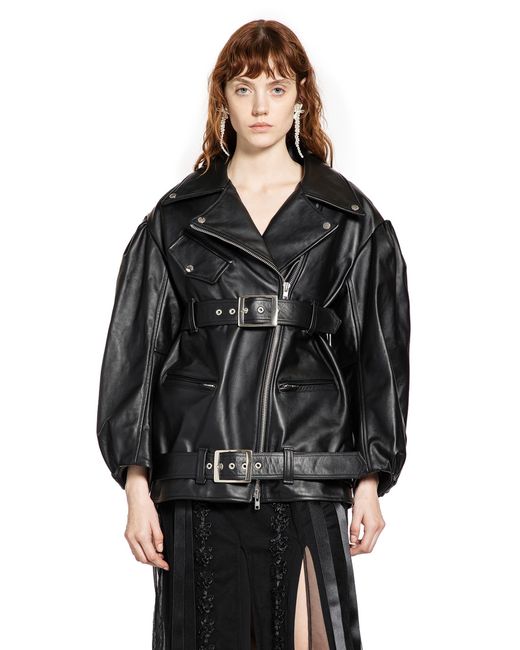 Simone Rocha Black Puff Sleeve Multi Belt Biker Jacket