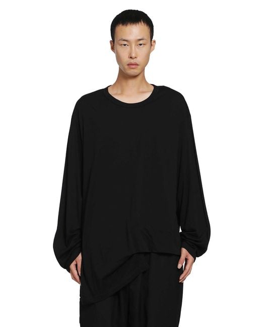 Yohji Yamamoto Black Asymmetric Hem Long Sleeve Tee for men
