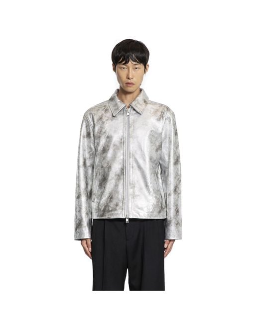 sunflower Gray Snake Print Leather Jacket for men