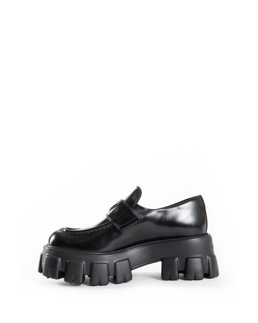 Prada Black Brushed Leather Monolith Loafers