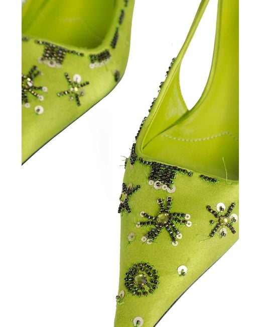 Prada Yellow Embroidered Satin Slingback Pumps