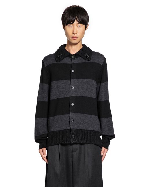 Simone Rocha Black Embellished Fuzzy Collar Rugby Cardigan for men