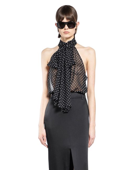 Tom Ford Black Polka Dot Silk Georgette Halter Top