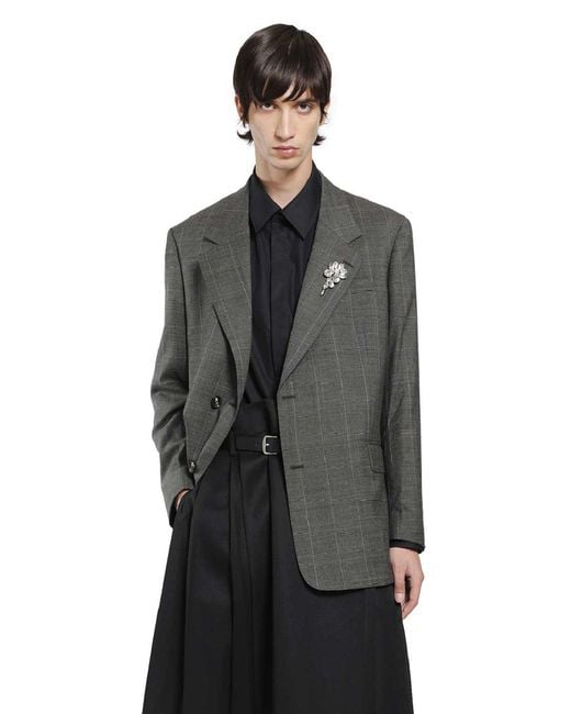 Simone Rocha Gray Notch Lapel Blazer With Embroidery for men