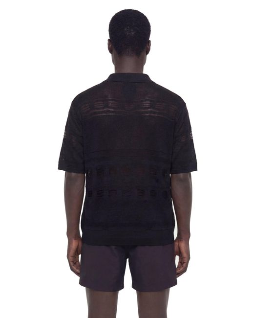 Laneus Black Lightweight Jacquard Knit Polo for men