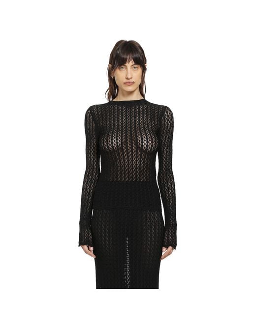 Saint Laurent Black Pointelle Knit Top