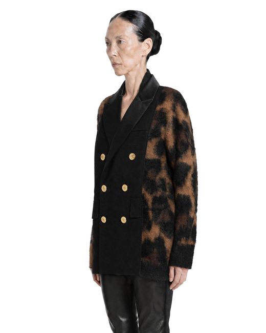 Sacai Black Leopard Wool Knit Cardigan
