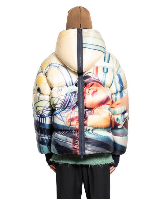 Undercover Red Printed Hooded Down Jacket for men