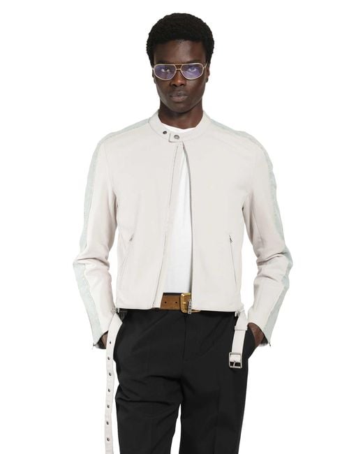 Acne White Twill Biker Jacket for men