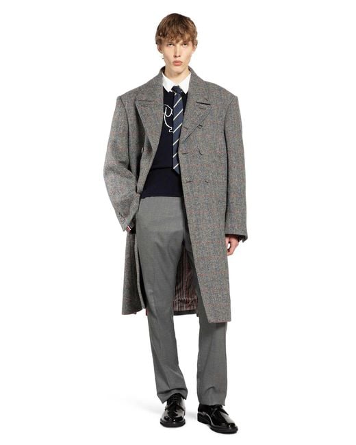 Thom Browne Gray Oversized Peacoat for men