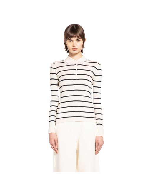 Max Mara White Striped Cashmere Silk Polo