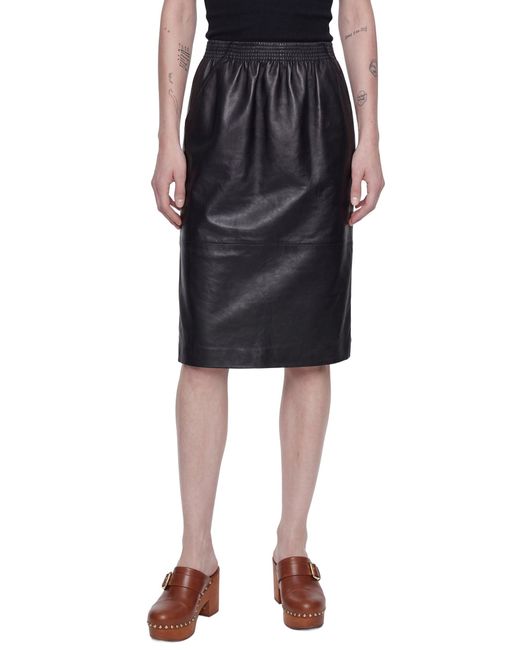 Chloé Black Leather Knee-Length Pencil Skirt