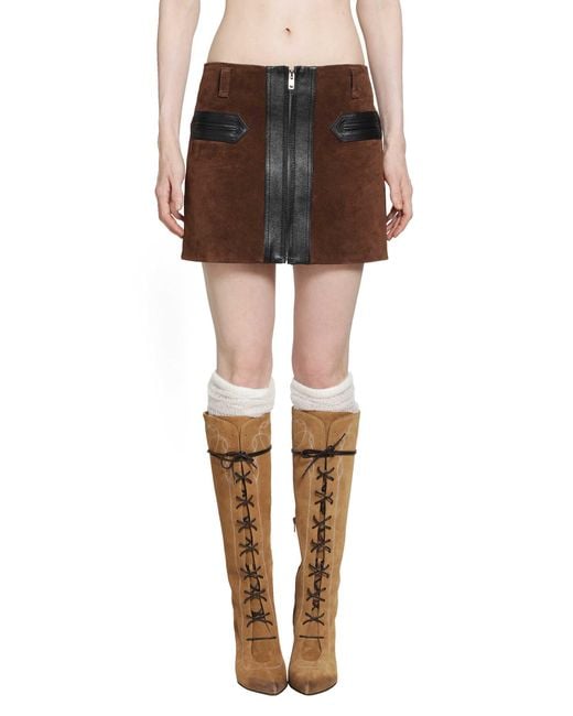 Marni Brown Suede And Leather Mini Skirt