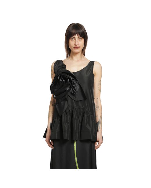 Simone Rocha Black Pressed Rosette Tilted Neck Peplum Top