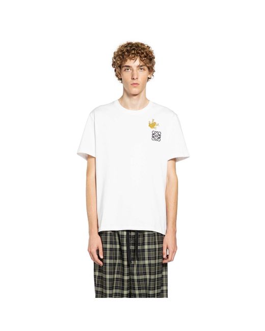 Loewe White Cotton Embroidery Relaxed Tee for men