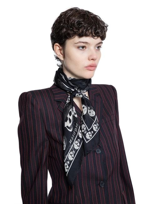 McQueen Black Silk Skull Scarf