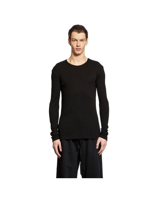 Ann Demeulemeester Black Greg Long Sleeve T-shirt In Cotton Rib Jersey for men