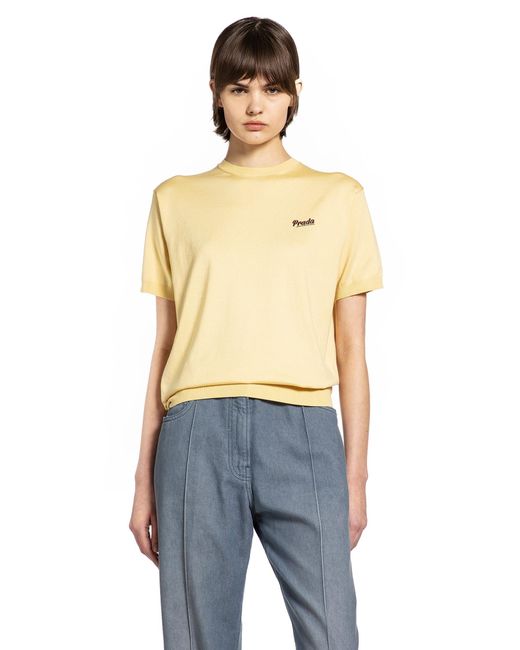 Prada Natural Ribbed Crewneck Knit
