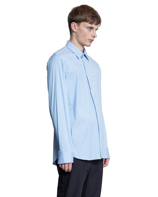 Prada Blue Stretch Cotton Shirt for men