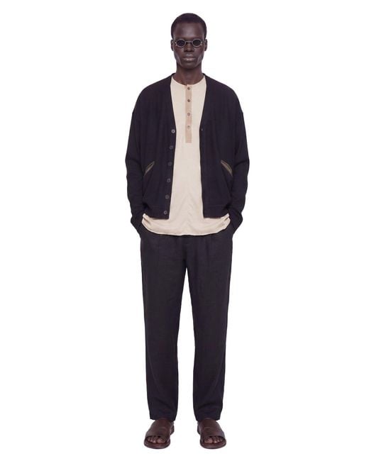 Ziggy Chen Natural Henley Neck Gathered T-Shirt for men