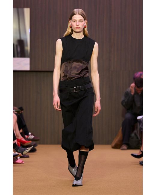 Marni Black Contrast Wool And Satin Dress