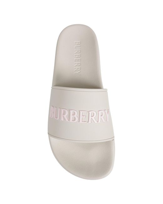 Burberry White Logo Slides