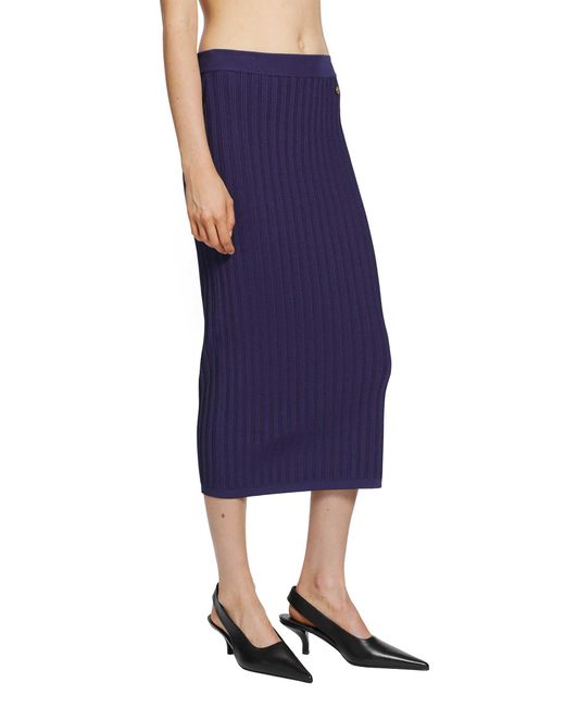 Versace Blue Stretch Viscose Mesh Knit Midi Skirt