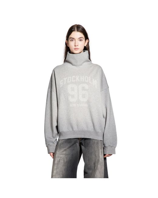 Acne Gray College Logo Turtleneck Sweatshirt