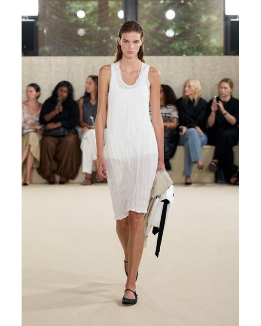 Totême White Crinkled Knit Tank Dress
