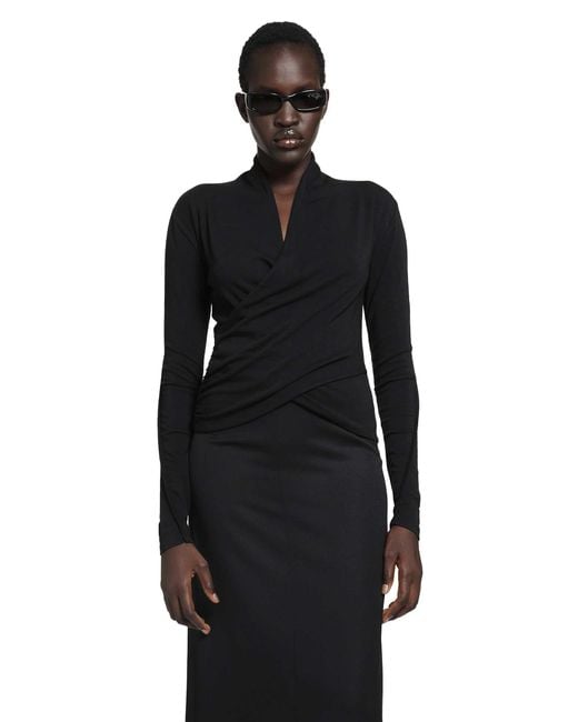 Thom Krom Black Stretch Cotton Modal Wrap Top
