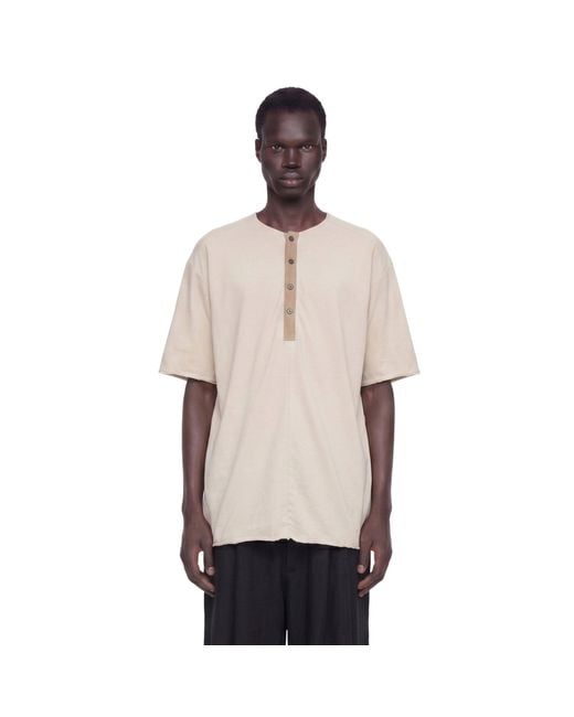 Ziggy Chen Natural Henley Neck Gathered T-Shirt for men