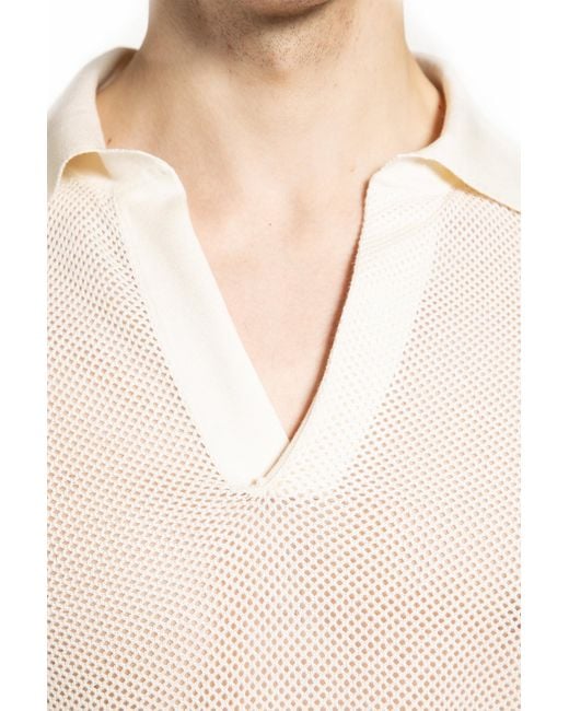 Tom Ford White Semi-Sheer Long Sleeve Polo Shirt for men