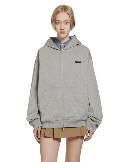 Miu Miu Gray Cotton Jersey-Zip-Up Hoodie