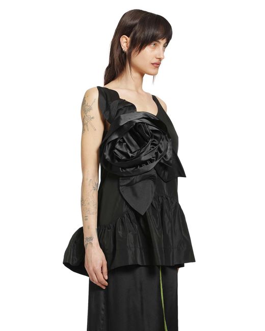 Simone Rocha Black Pressed Rosette Tilted Neck Peplum Top