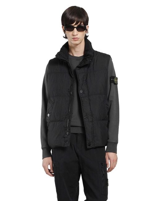 Stone Island Black G100010 Crinkle Reps Down Vest for men